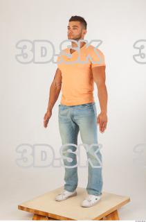 Whole body orange tshirt light blue jeans of Harold 0002